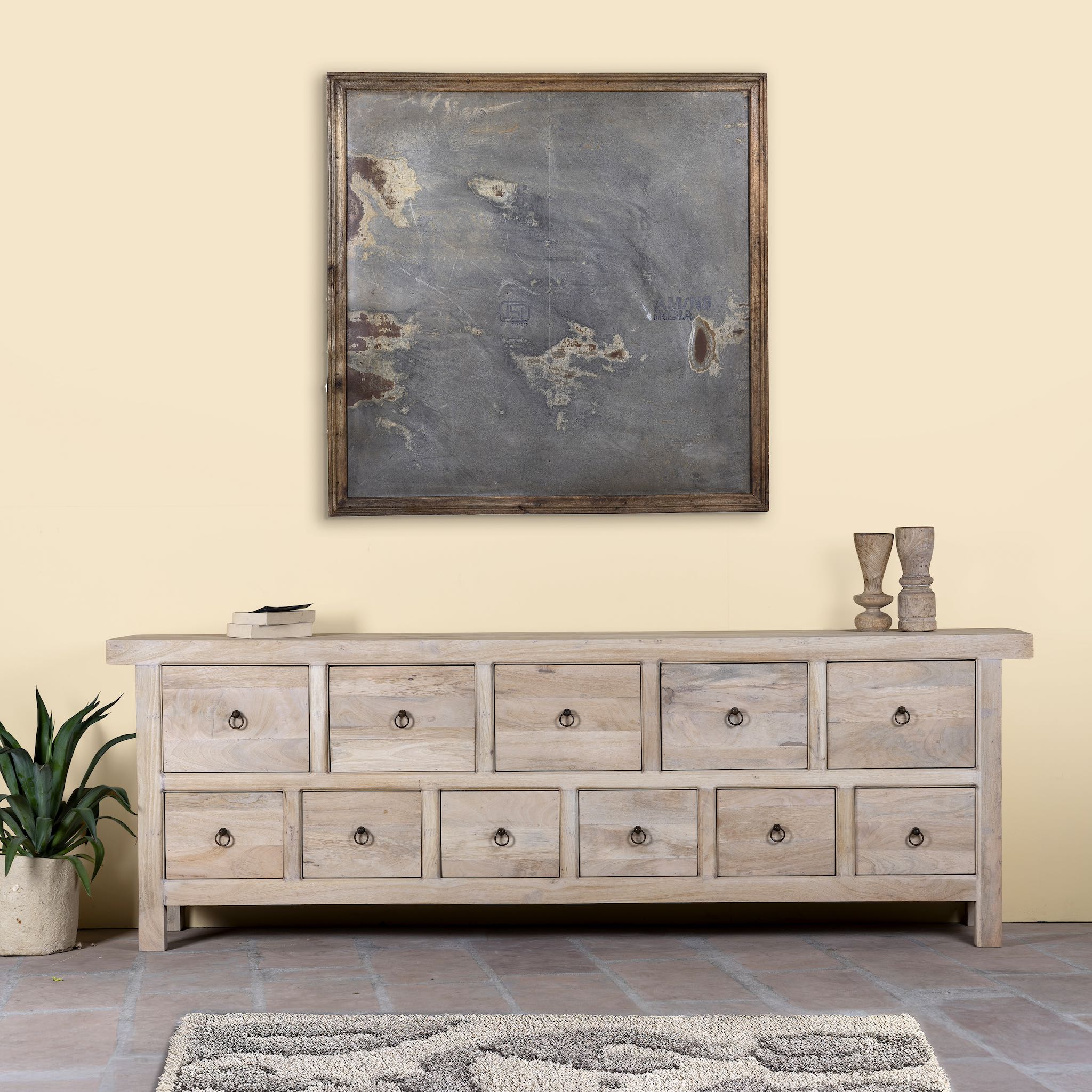 Reclaimed sandblasted wooden chest of drawers with 11 drawers, part of our Ibiza style furniture collection.