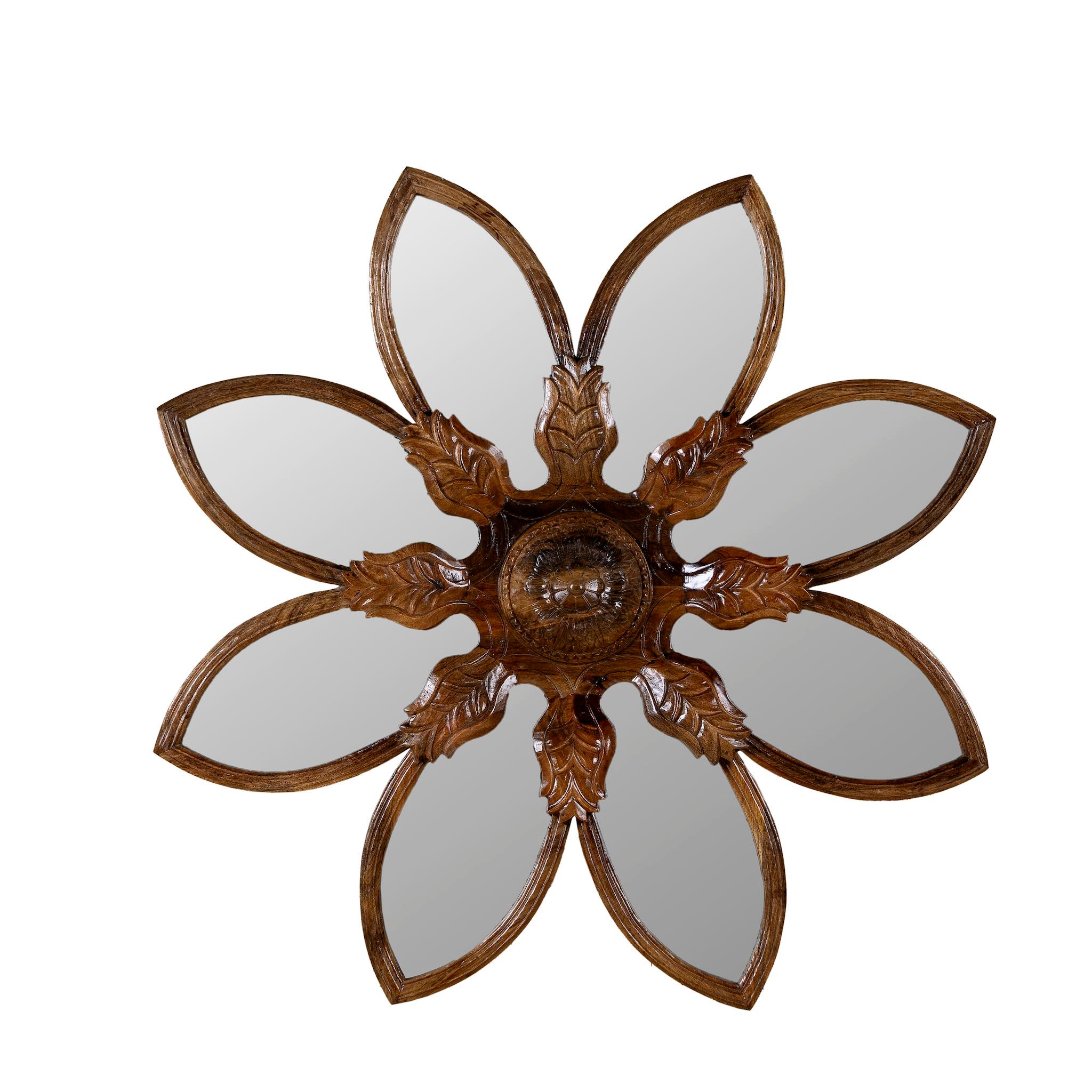 Hand-carved unique floral Mirror made of mango wood.