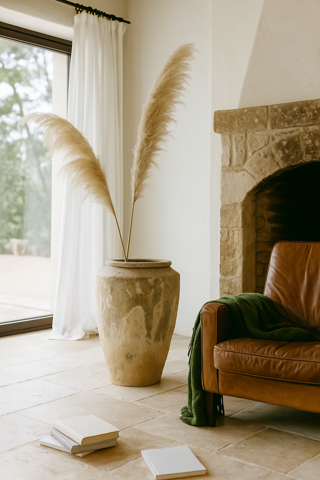 Lifestyle image of a antique Indian clay vase with natural finish – a Bali style clay vase perfect for Indian home decoration and bohemian interior styling.