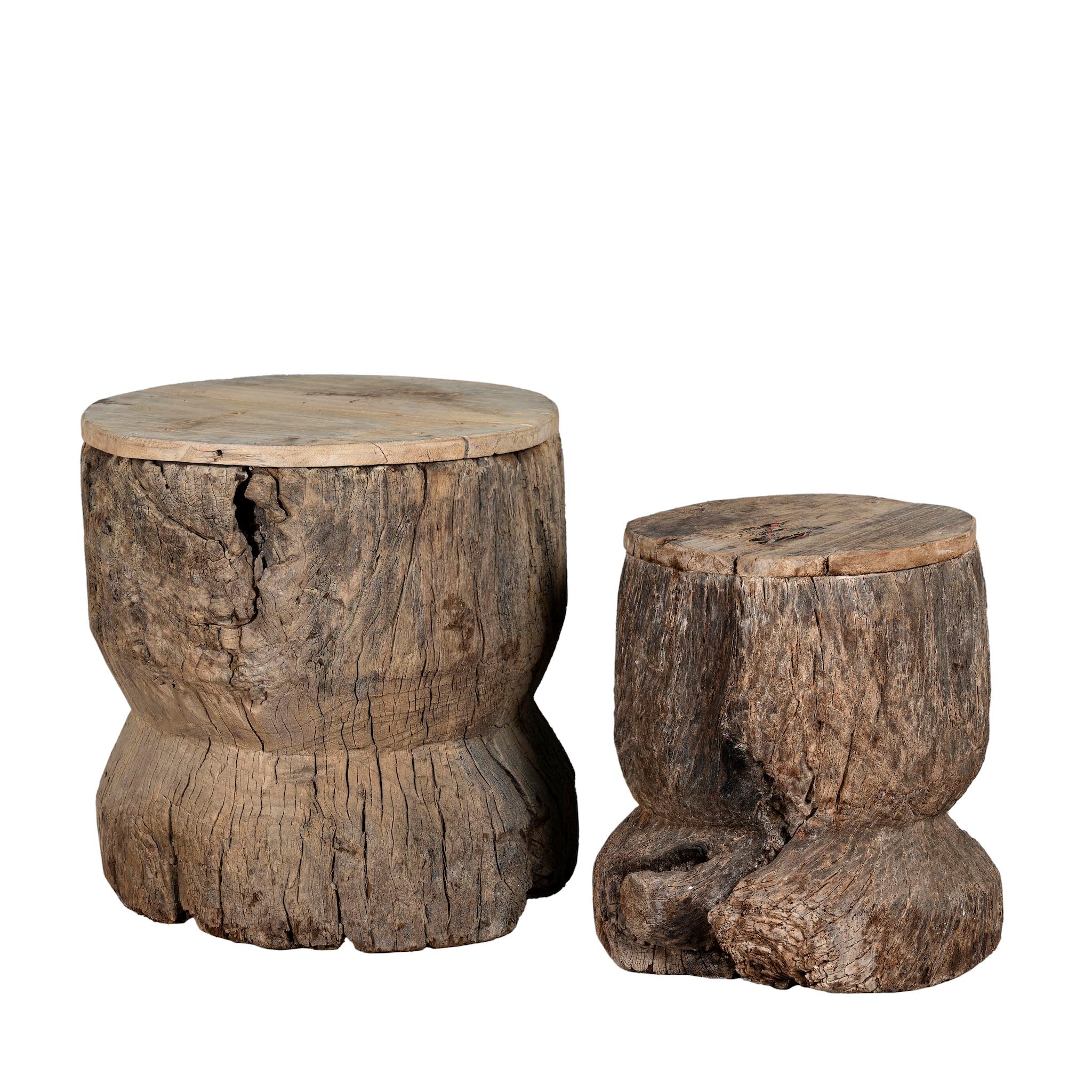 White background of a side table in rustic minimalistic style made of reclaimed wood.