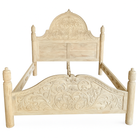 White background image of a 180x200cm beautiful hand-carved bed made from solid mango wood. Available in natural or whitewashed finish. Sustainable, artisan-crafted, and full of character.

