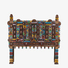 White background image of a restored antique Indian Damchia chest crafted from teak wood with original paint, metal fittings, and mirror inlays—an authentic piece of unique Indian furniture for traditional or bohemian interiors.