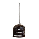 White background image of a Chahna rusted-style metal pendant light with hand-forged lattice and slatted design, suspended by an iron chain—an artisan piece from our collection of hand crafted metal lamps and compact metal pendant lights.