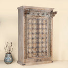 One-of-a-kind Indian solid reclaimed teak wooden wardrobe with hand-carved details, part of our premium teak wood furniture collection.