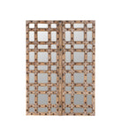 White background picture of a reclaimed teakwood mirror crafted from an antique Indian door panel, featuring iron accents and mirror inlays – ideal for vintage home decor and heritage-inspired interiors.