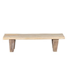 White background image of a rustic teak bench made from reclaimed antique wood, restored natural finish; sustainable furniture, 160 × 52 × 40 cm.