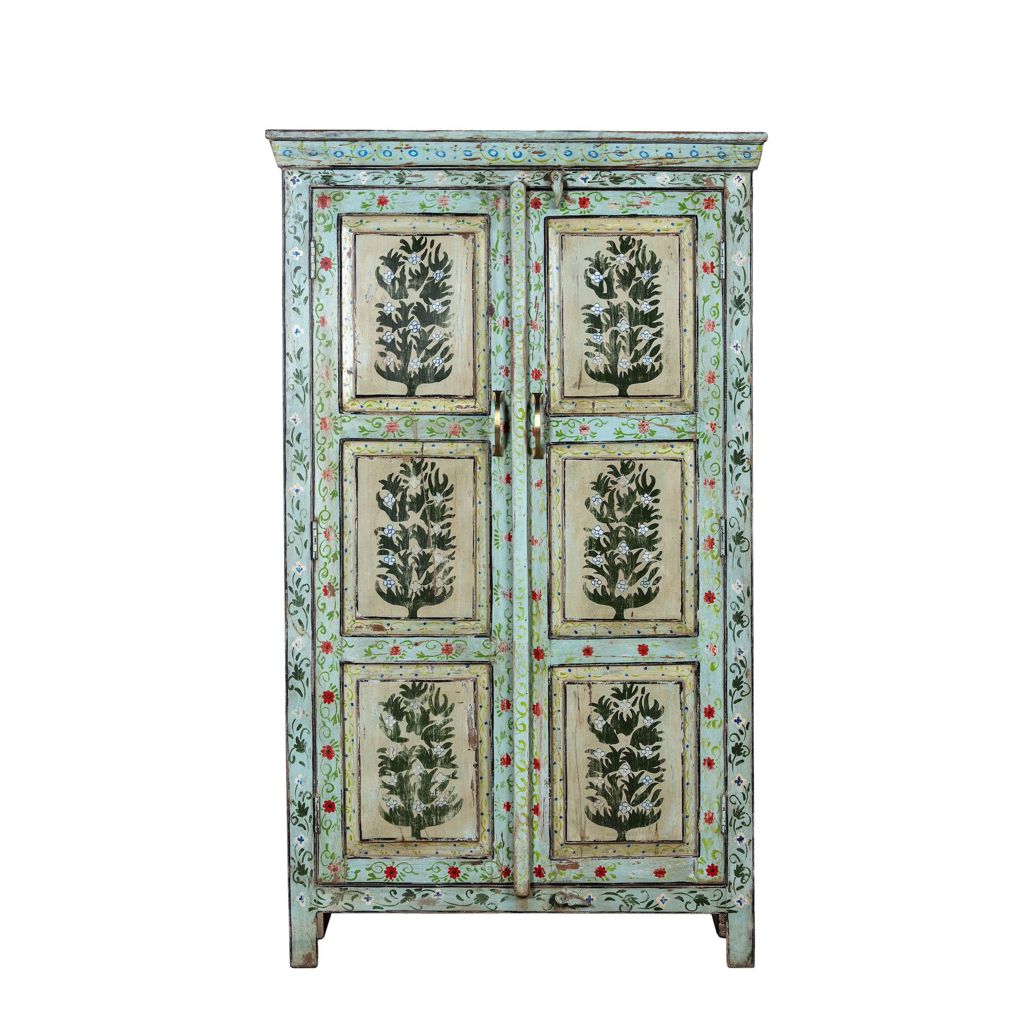 Vintage cabinet with floral patterns on a white background