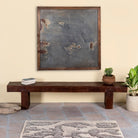 Solid reclaimed wood full block bench with rustic finish, ideal for boho chic living room or hallway seating, 200×30×40 cm.