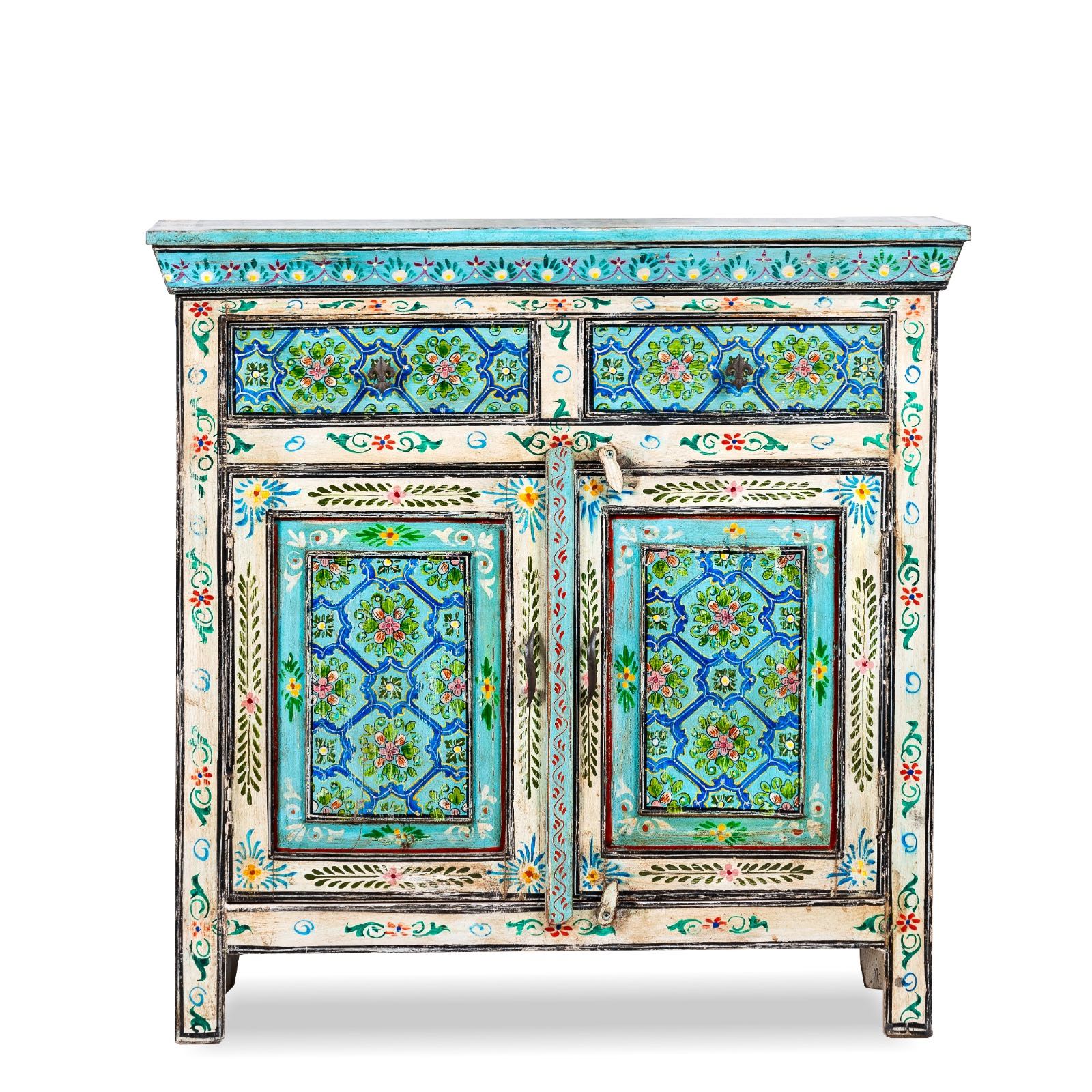 Decorative cabinet with floral patterns on a white background
