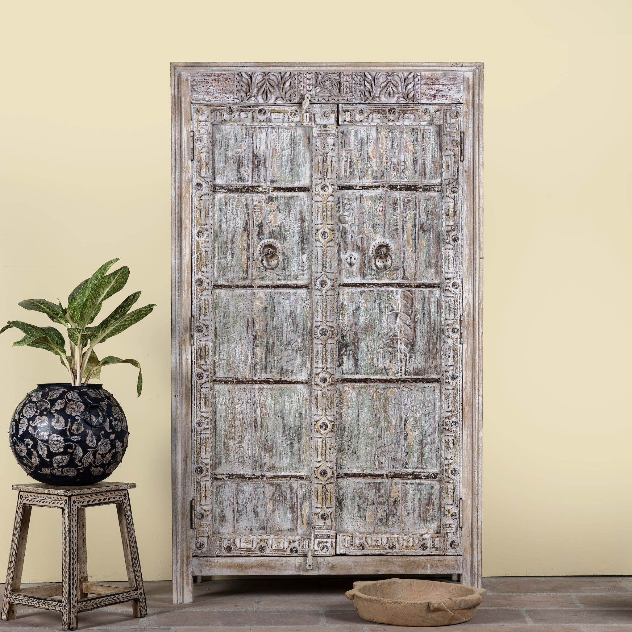 Reclaimed wood wardrobe made with antique door panels – a handcrafted piece of old door furniture perfect for Indian home decor and rustic interiors.