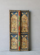 Hand-painted old Indian teak door panel with floral motifs in vintage style.