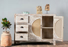 Narmada, white sideboard with rattan inserts