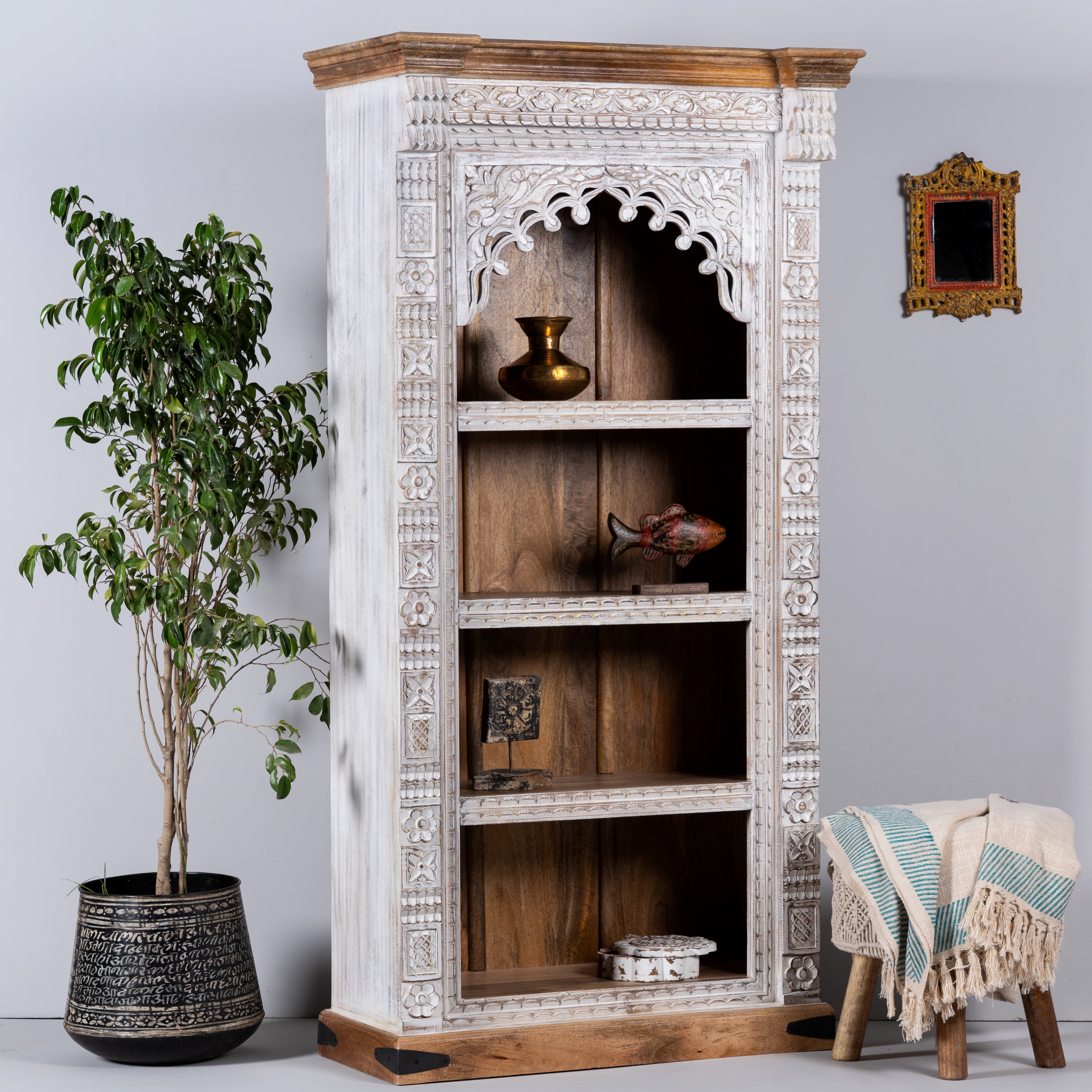 Tanjore, decorated antique bookcase