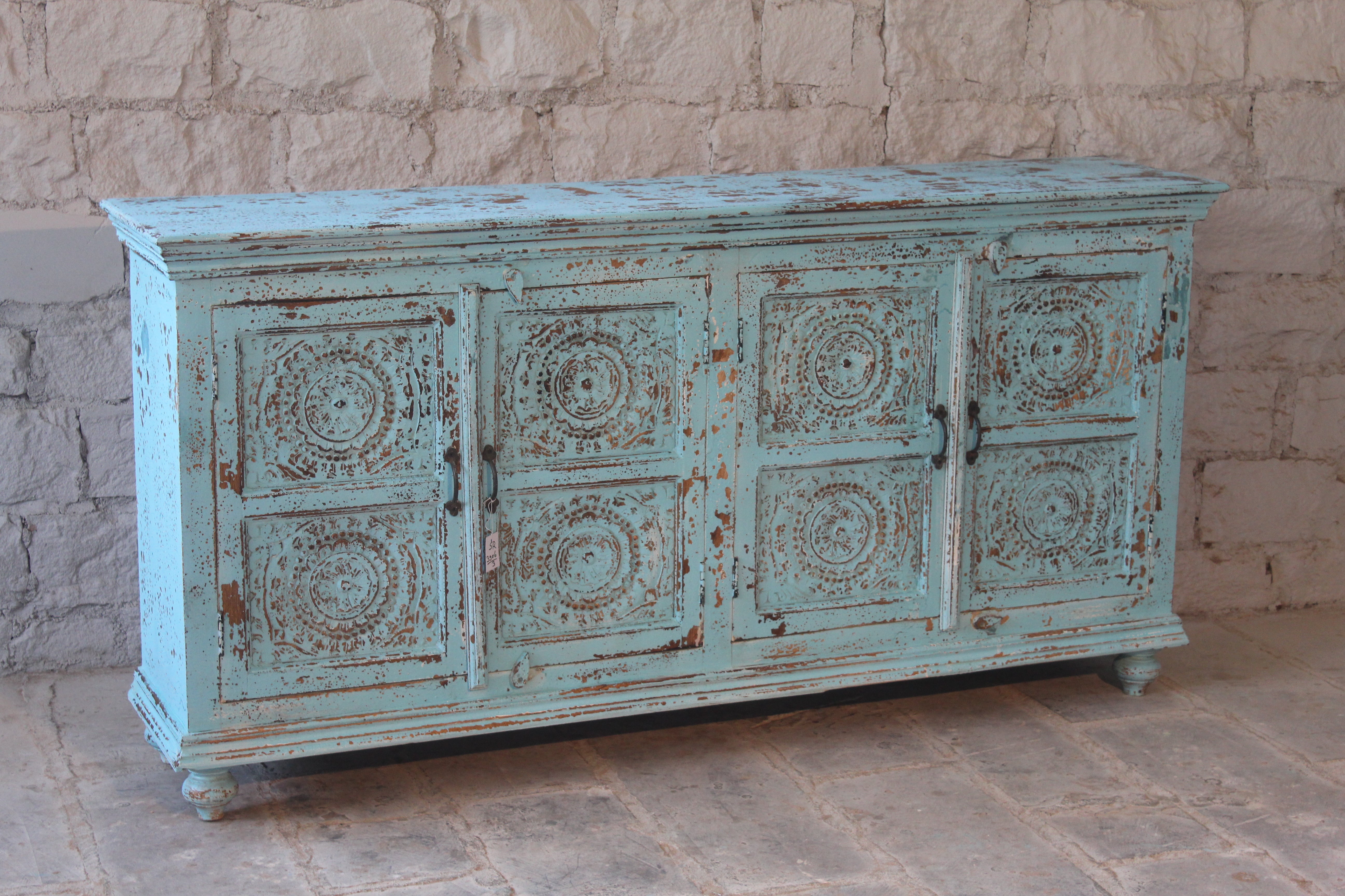 Mandala blue, antique indian sideboard