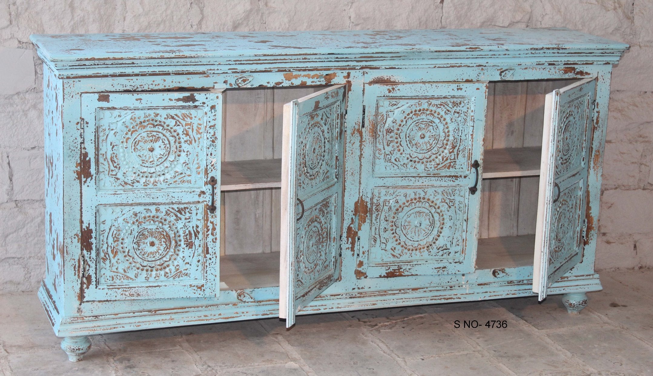 Mandala blue, antique indian sideboard