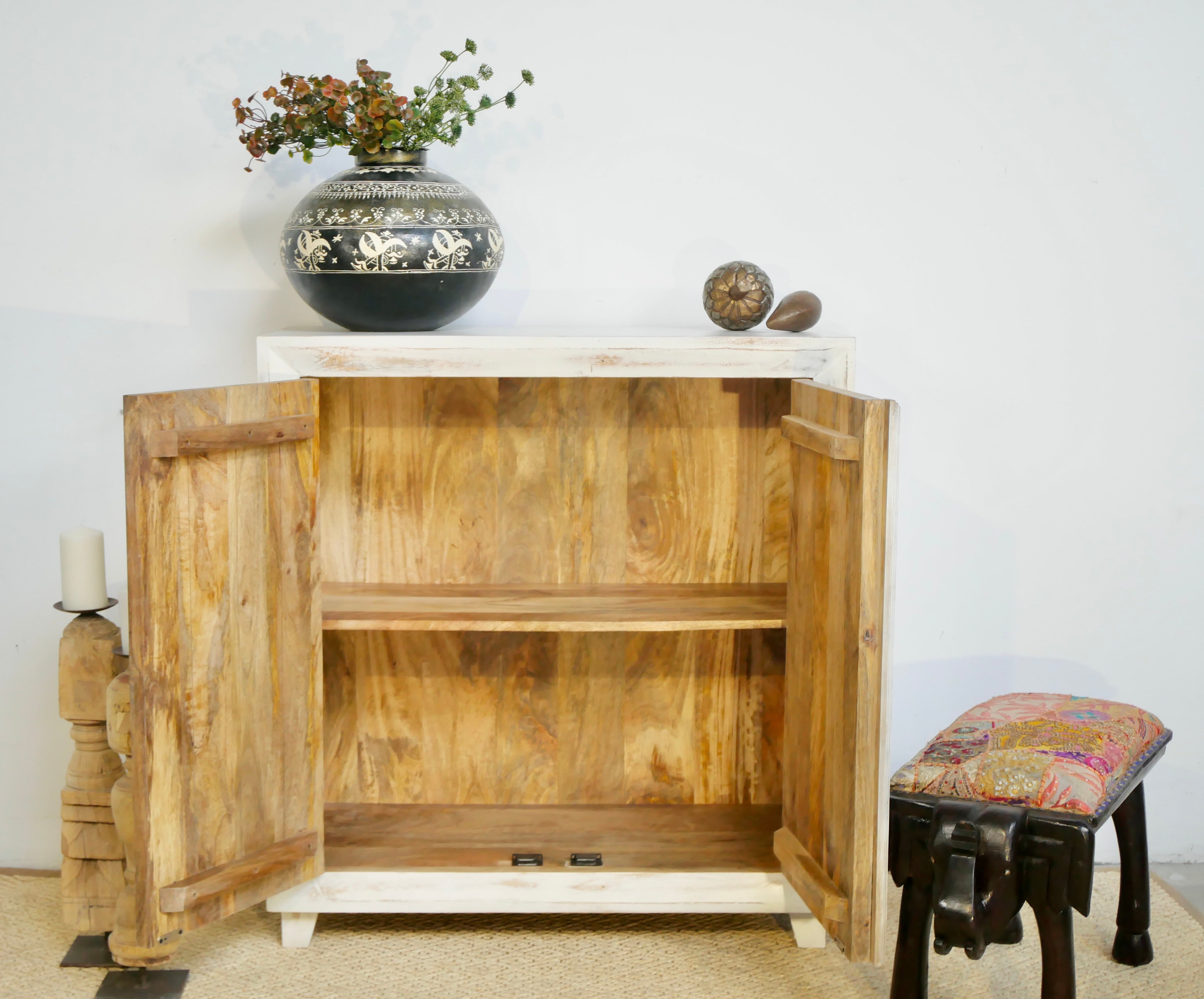 Bhilai, white indian wooden cabinet