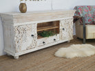 Raichur white, hand-carved wooden sideboard