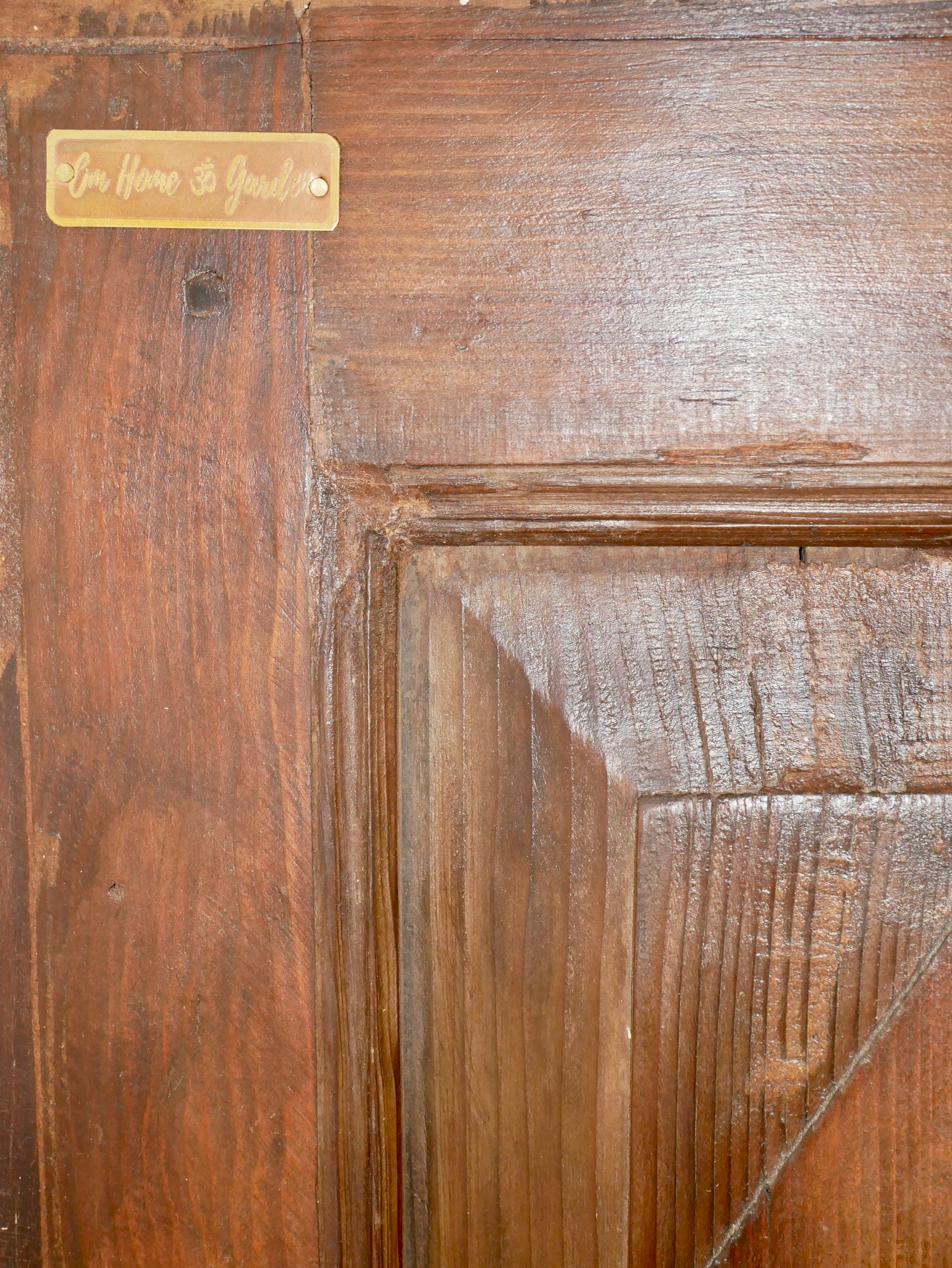 Close-up of Aligarh, indian teak wood console table