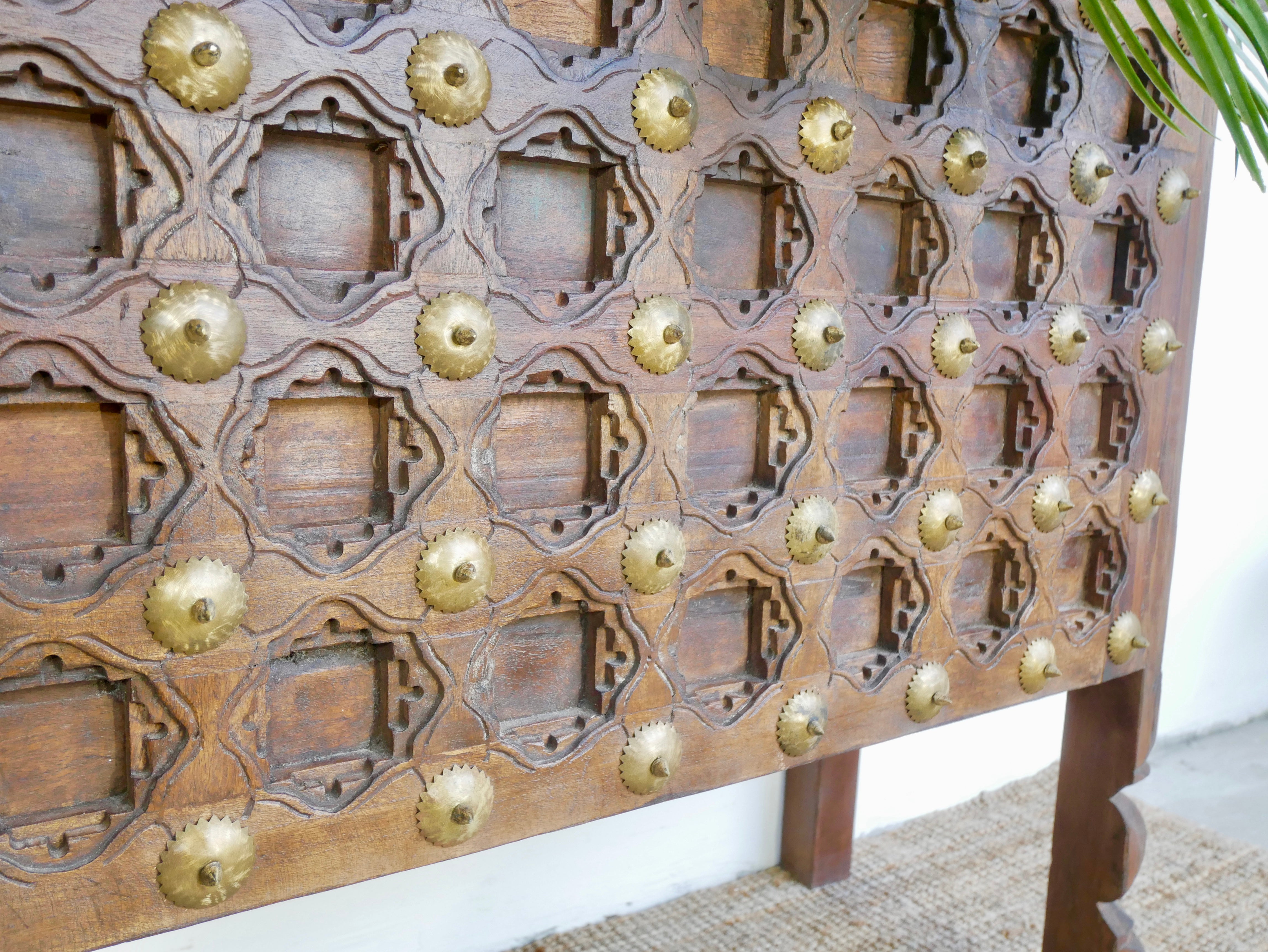 Close-up of Aligarh, indian teak wood console table