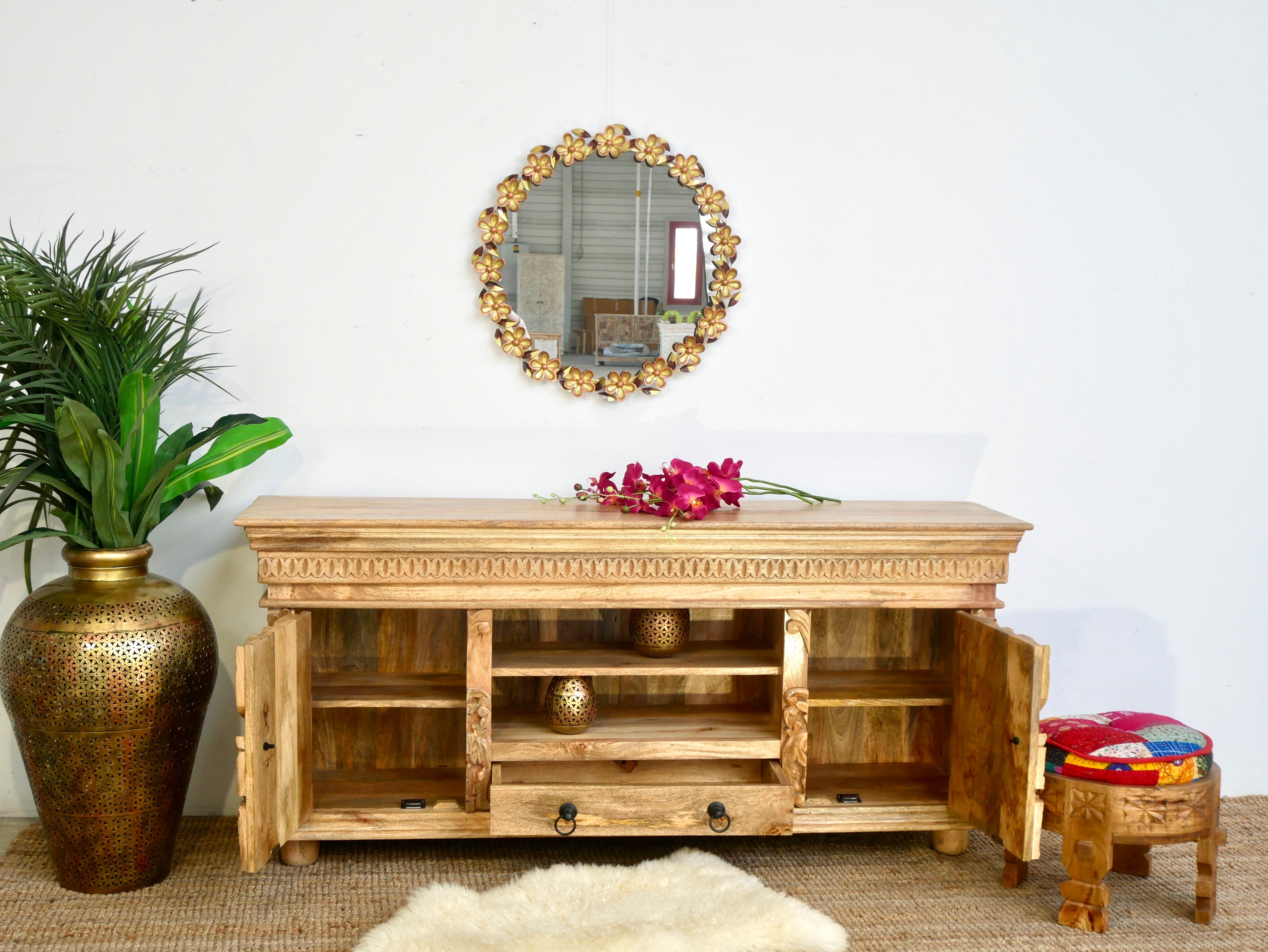 Raichur nature, hand-carved wooden sideboard