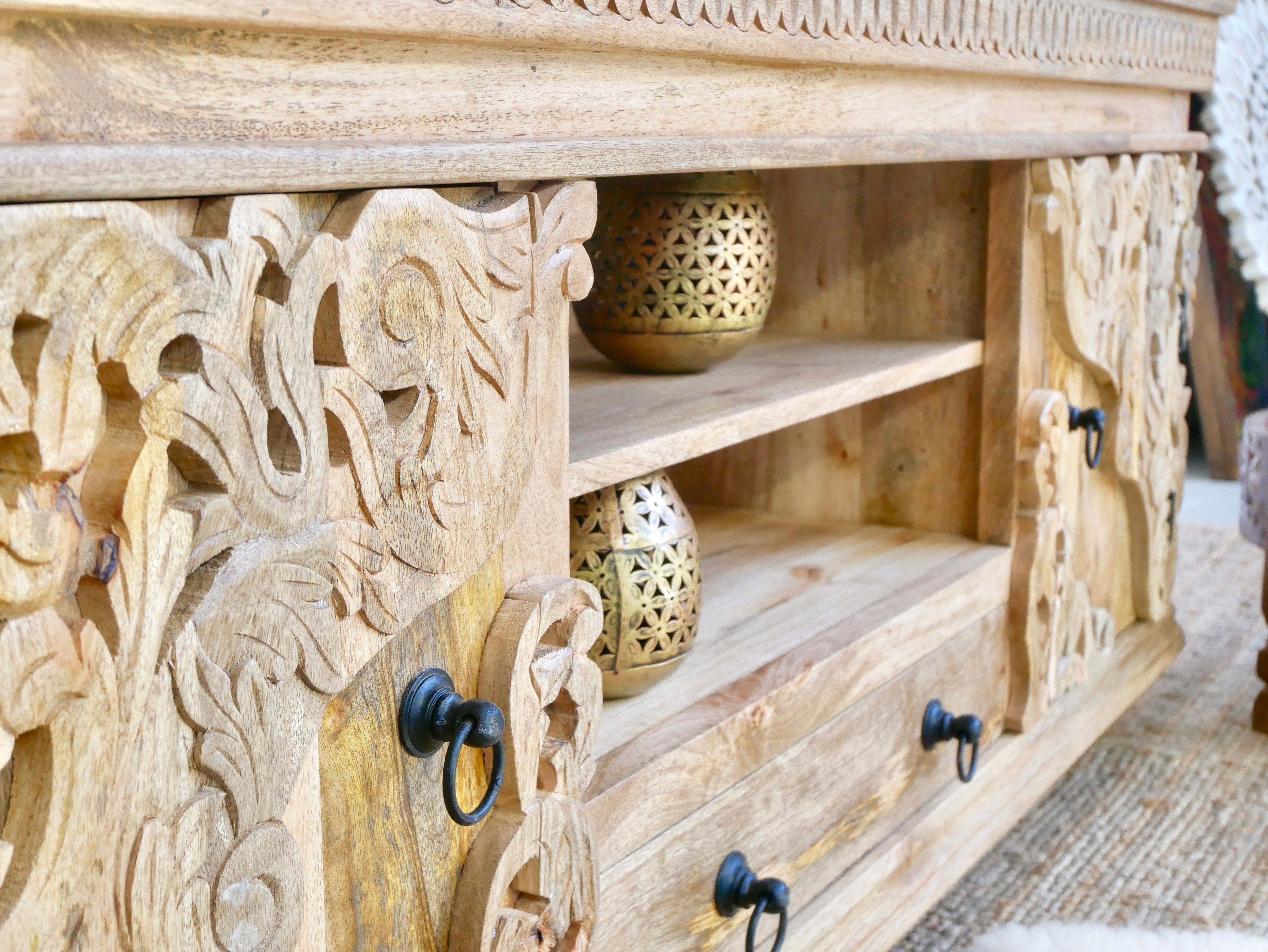 Raichur nature, hand-carved wooden sideboard