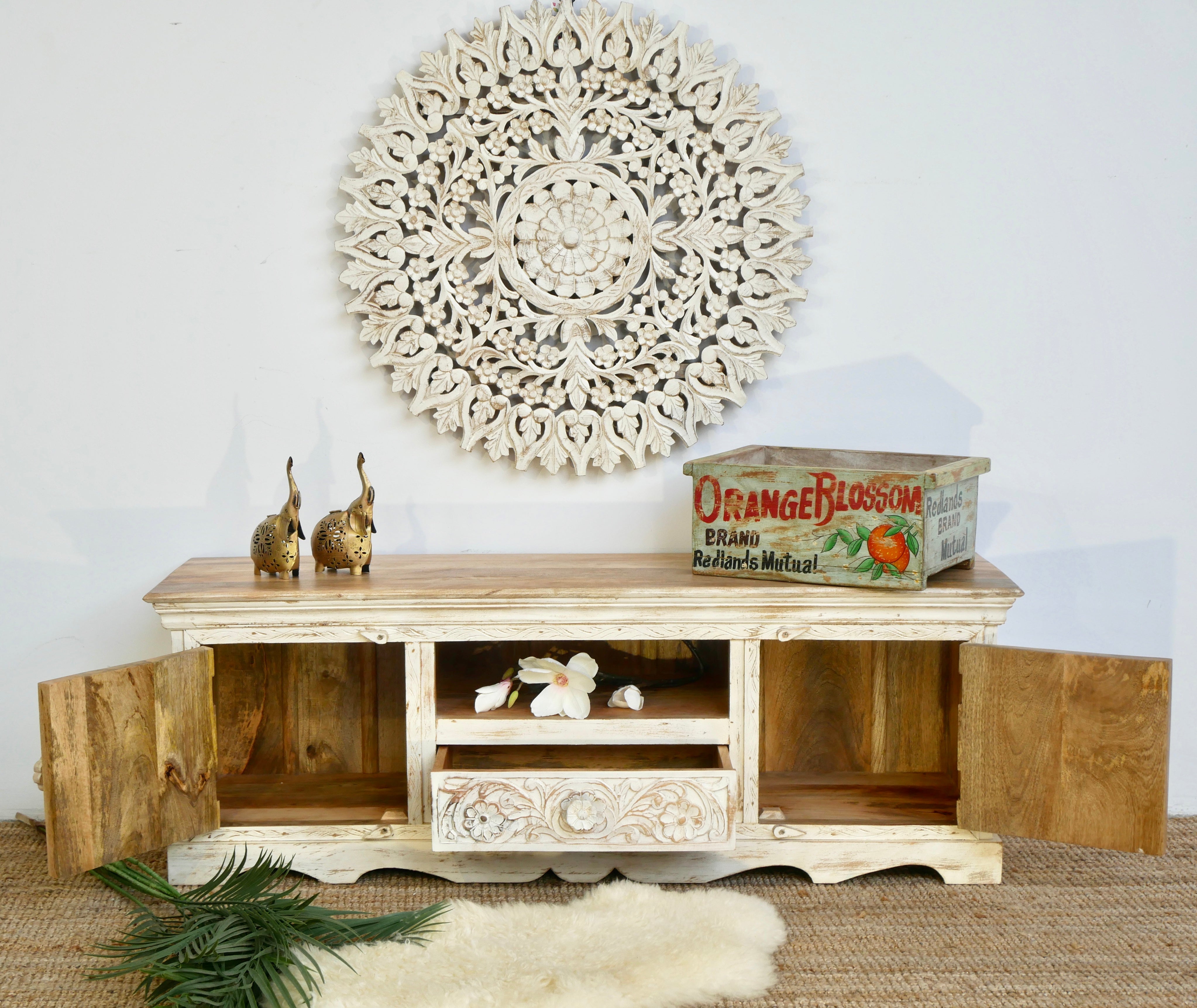 Rourkela white, wooden tv unit